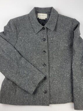 Evan-Picone Women’s Jacket Gray Wool Blend Tweed Size 14 Button Front Lined